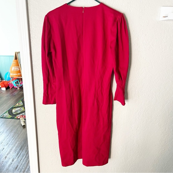J. McLaughlin Dress Women's Large Ezra Red Stretch Ponte Puff Sleeve Christmas - Picture 3 of 11